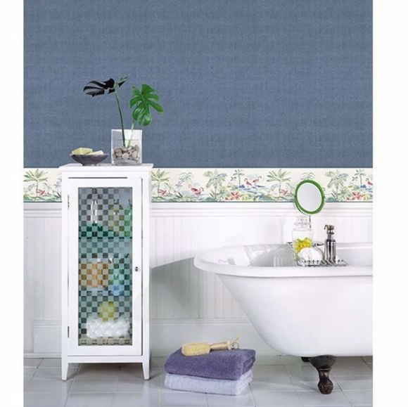 Wallpaper Border Flamingo Lagoon Teal Watercolor - Picture 3 of 7